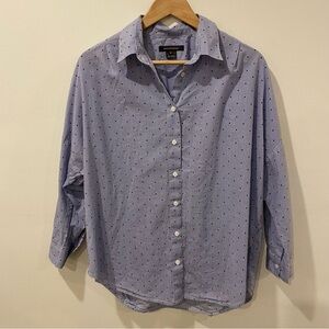French Connection oversized cotton blouse small blue polka dot stripes buttons